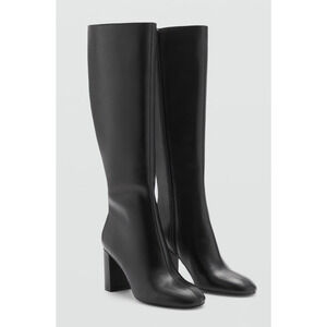 Mango Black Knee-High Block Heel Boots
